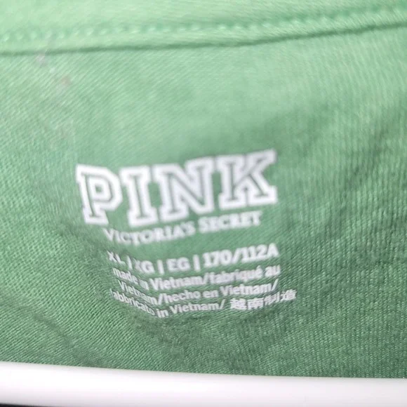Victoria's Secret PINK 2 Pack XL T-Shirts Green Solid Tie Dye Split Neck Cotton - Picture 4 of 12